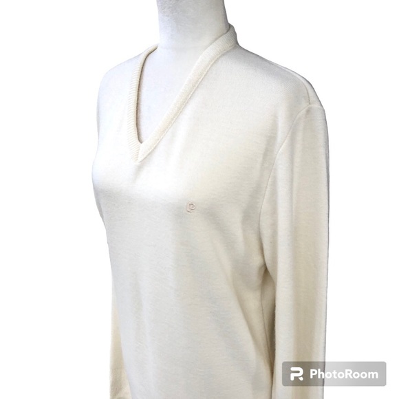 Pierre Cardin Cream V Neck Long Sleeve Relaxed Fit Sweater Women’s Size L - Picture 1 of 13